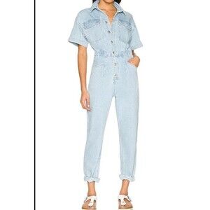 We The Free People Marci Denim Coverall Jumpsuit Size M Festival Retail $128